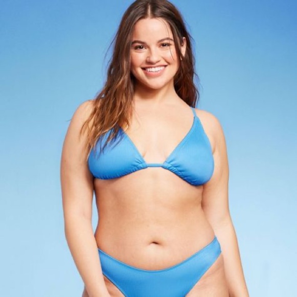 Wild Fable Blue Ribbed Triangle String Bikini Top - Picture 7 of 10